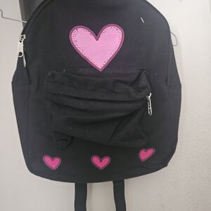 Black Canvas Women's Backpack with Pink Heart Accents